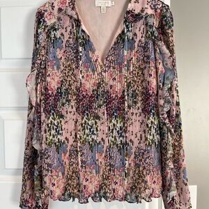 Ted Baker Pink Multi Floral Pleated V-Neck Blouse
